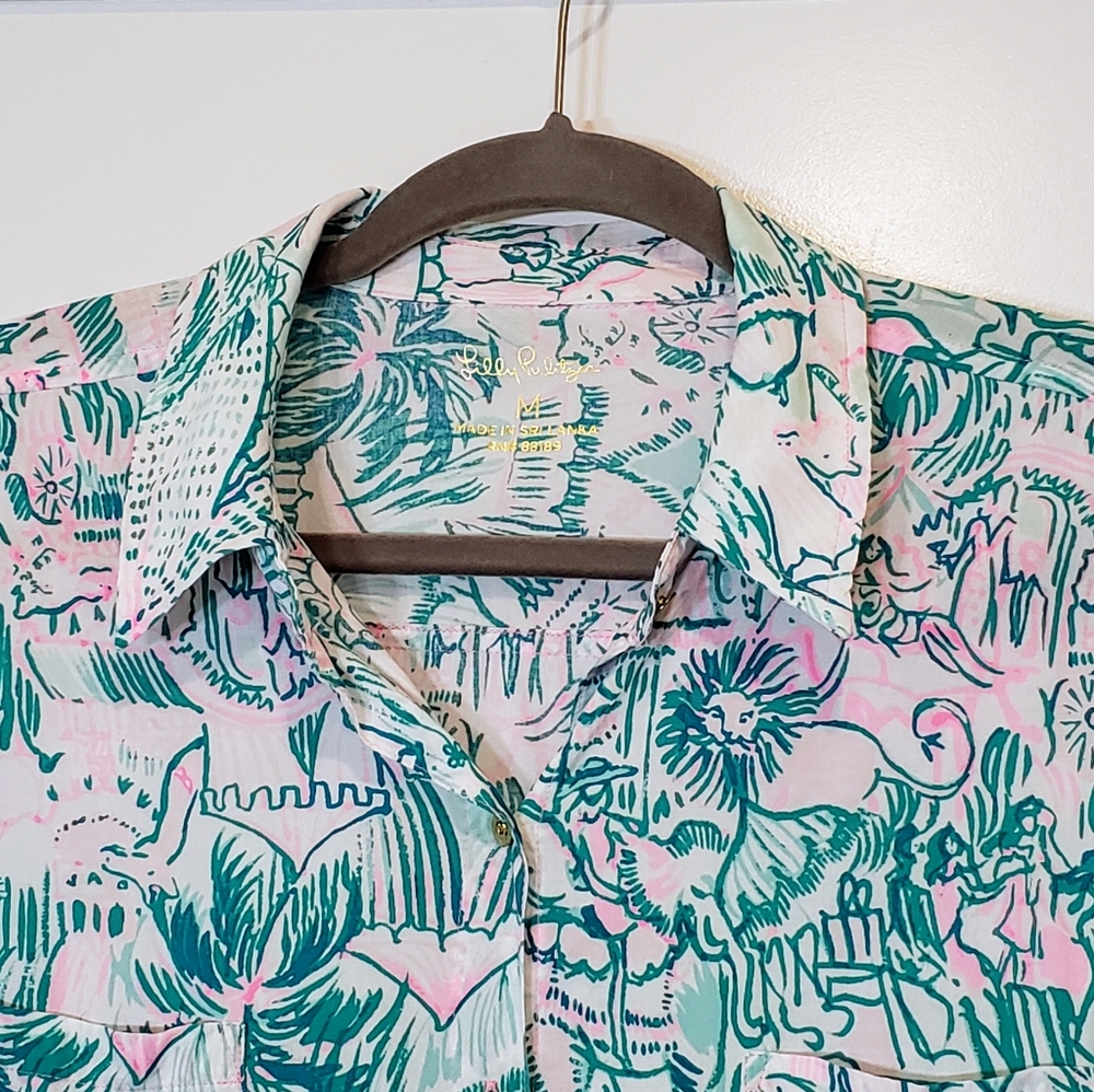 Lily Pulitzer Seaview Button Up Bright Agate Green Colorful Camelflage M… - Picture 2 of 14